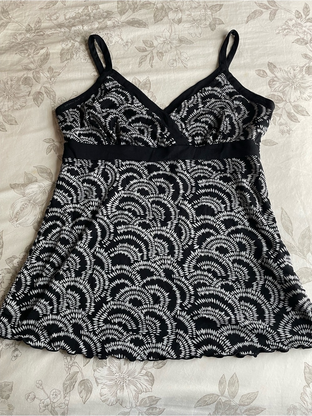 Y2K Black White Mesh Overlay Babydoll Cami Top Large Nylon Chic Fairy Grunge 00s